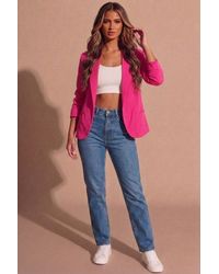 Femme Luxe - Ruched Sleeve Tailored Open Front Blazer - Lyst