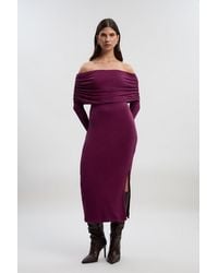 Karen Millen - Off The Shoulder Brushed Textured Jersey Midi Dress - Lyst