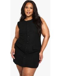 Boohoo - Plus Boucle Button Front Tailored Mini Dress - Lyst