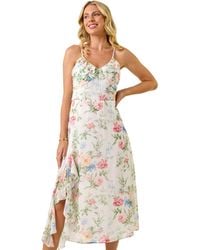 Roman - Petite Floral Frill Midi Dress - Lyst