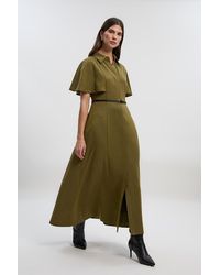 Karen Millen - Twill Cape Sleeved Belted Shirt Woven Midi Dress - Lyst