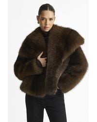 Gini London - Coffee Ombre Lapel Faux Fur Jacket - Lyst