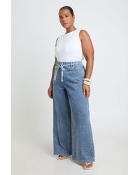 Boohoo - Plus Elasticated Back Tie Wide Leg Jean - Lyst