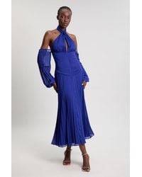 Karen Millen - Petite Crinkle Cold Shoulder Georgette Woven Maxi Dress - Lyst