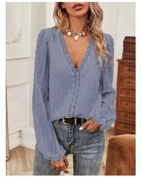 Everyday the Label - Damen Bluse Mit V-Ausschnitt Und Langen Ärmeln - Lyst