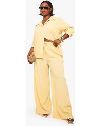 Boohoo - Plus Textured Crinkle Wide Leg Trouser - Lyst