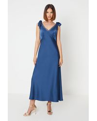 Oasis - Satin Lace Insert Tie Shoulder Midi Bridesmaids Dress - Lyst