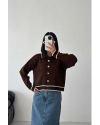 My Fashion - Textured Polo Neck Knit Sweater With Ribbon Detail - Lyst
