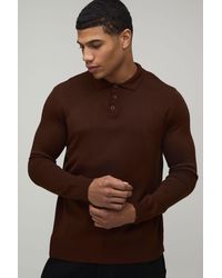 BoohooMAN - Regular Fit Button Up Knitted Long Sleeve Polo - Lyst