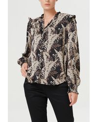 Smart & Joy - V-neck En Ruches Blouse Met Vintage Print - Lyst