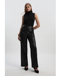 Karen Millen - Petite Faux Leather Seam Detail Wide Leg Tailored Trouser - Lyst