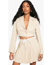 Boohoo - Tailored Woven Cropped Contrast Hem Blazer - Lyst