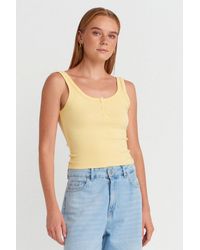 Dilvin - Geribbelde Crop Cami Blouse - Lyst