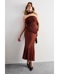 Warehouse - Strapless Structured Bodice Satin Midi Dress - Lyst