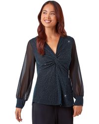 Roman - Petite Twist Front Chiffon Sleeve Stretch Top - Lyst