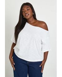 Boohoo - Plus Sheer Slub Off The Shoulder Oversized T-Shirt - Lyst