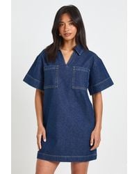 Boohoo - Petite Boxy Short Sleeve Denim Dress - Lyst