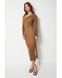 Warehouse - Ribbed Asymetric Neck Button Side Maxi Dress - Lyst