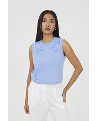 Brave Soul - Knitted Crew Neck Tank With Crochet Flowers - Lyst