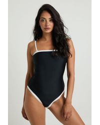 Boohoo - Tummy Control Contrast Square Neck Swimsuit - Lyst