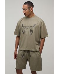 BoohooMAN - Oversized Boxy Studded T-Shirt & Relaxed Short Set - Lyst