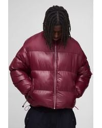 BoohooMAN - Boxy Fit High Shine Nylon Mix Funnel Neck Puffer Jacket - Lyst