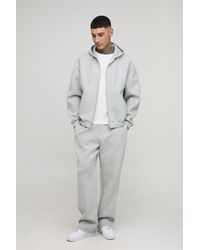 BoohooMAN - Tall Scuba Marl Embroidered Boxy Oversized Zip Through Hoodie - Lyst
