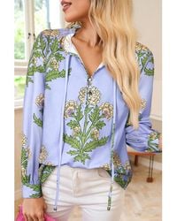 Azura Exchange - Floral Print Long Sleeve Woven Top With Tie Detail - Lyst