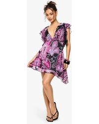 Boohoo - Paisley Ruffle Detail Lace Trim Mini Dress - Lyst