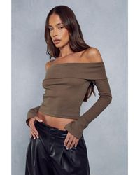 MissPap - Ribbed Off The Shoulder Long Sleeve Top - Lyst