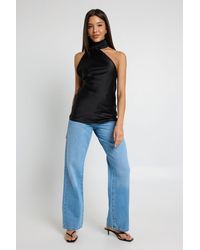 Boohoo - Satin Scarf Detail Ruched One Shoulder Top - Lyst