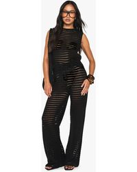 Boohoo - Crochet Knitted High Neck Top And Wide Leg Trouser - Lyst