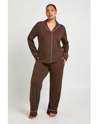 Boohoo - Plus Piping Detail Long Sleeve Shirt & Trouser Pyjama Set - Lyst