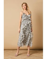 Oasis - Ruffle Front V Neck Strappy Midi Dress - Lyst