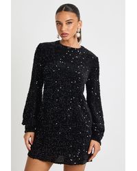 Boohoo - Sequin Blouson Sleeve Shift Party Dress - Lyst