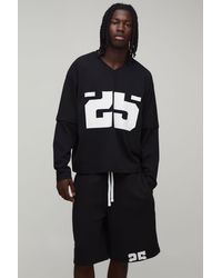 BoohooMAN - Oversized Boxy Faux Layer V Neck T-Shirt And Short Set - Lyst