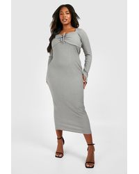 Boohoo - Plus Textured Tie Detail Midaxi Dress - Lyst