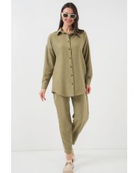 Bigdart - Linen Blend Long Sleeve Shirt And Pants Co-Ord Set - Lyst