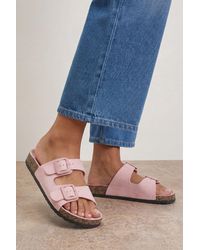 Oasis - Maisie Faux Suede Buckle Footbed Slider - Lyst
