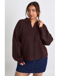 Boohoo - Plus Collared V Neck Knit Top - Lyst
