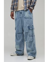BoohooMAN - Washed Cargo Baggy Fit Jeans - Lyst