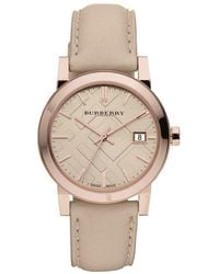 Burberry - Bu9109 Rose Tone Check Dial Watch Leather - Lyst