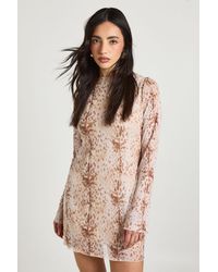 Boohoo - Deer Print Mesh Flare Sleeve Mini Dress - Lyst