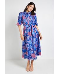 Wallis - Floral Organza Pintuck Midi Shirt Dress - Lyst