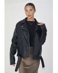 Brave Soul - Black 'coney' Faux Leather Pu Oversized Jacket - Lyst