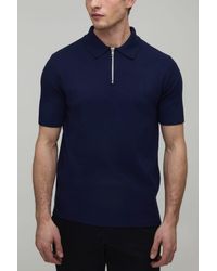 BoohooMAN - Basic Muscle Fit Soft Touch 1/4 Zip Knitted Polo - Lyst