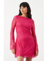 Warehouse - Stretch Lace Flared Sleeve A-Line Mini Dress - Lyst