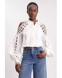 Karen Millen - Tape Detail Cold Shoulder Woven Blouse - Lyst