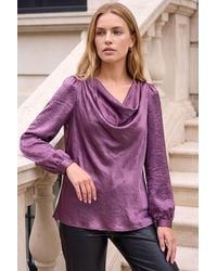 Roman - Satin Cowl Neck Top - Lyst