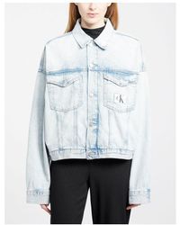Calvin Klein - Oversized Cropped Denim Jacket - Lyst